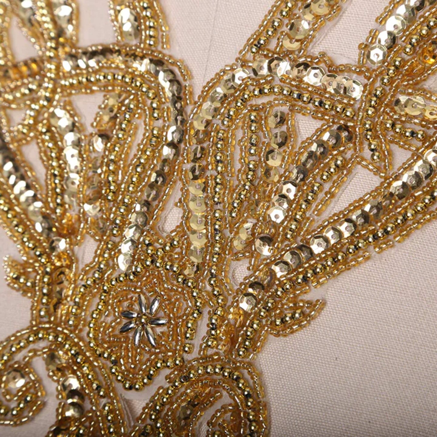 10&#x22; Diagonally Gold Beaded Sequin Neckline Applique for Costumes Gowns Dresses or DIY Decor