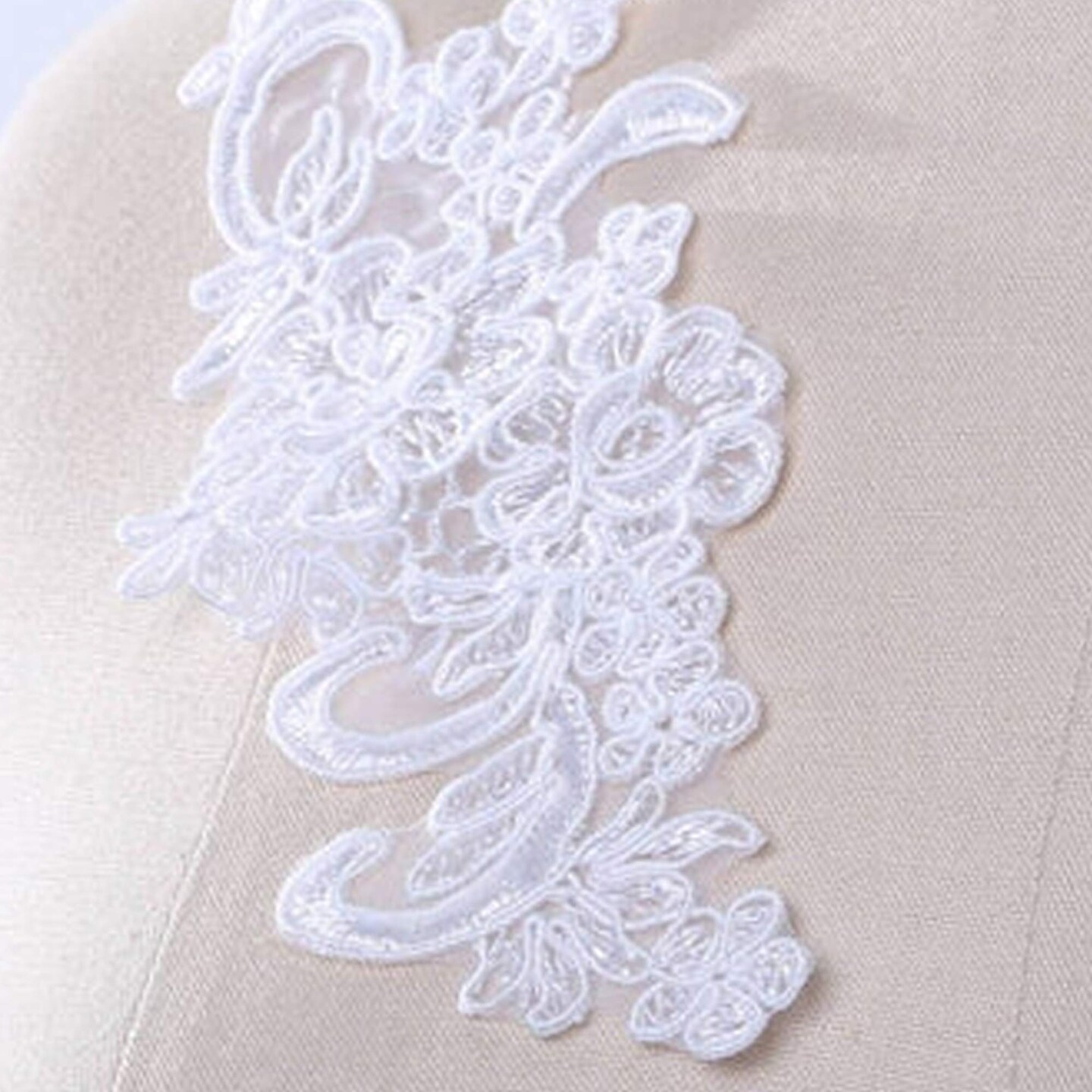2 Pieces Large 9x3 White Alencon Lace Patch Applique Flowers Swirls