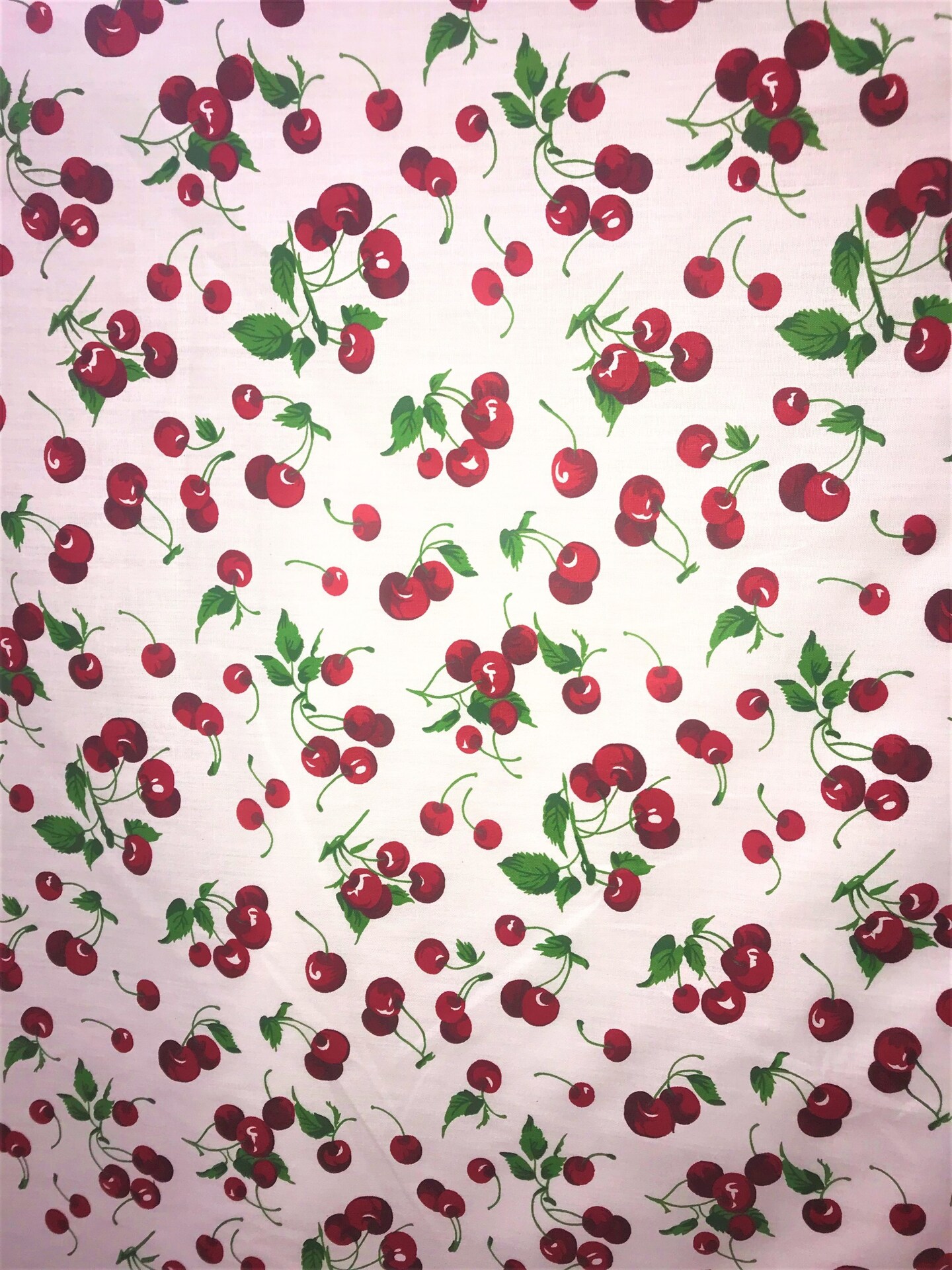 1 Yard White Cherry Patterned Poly Cotton fabric 59/60 Inch Width