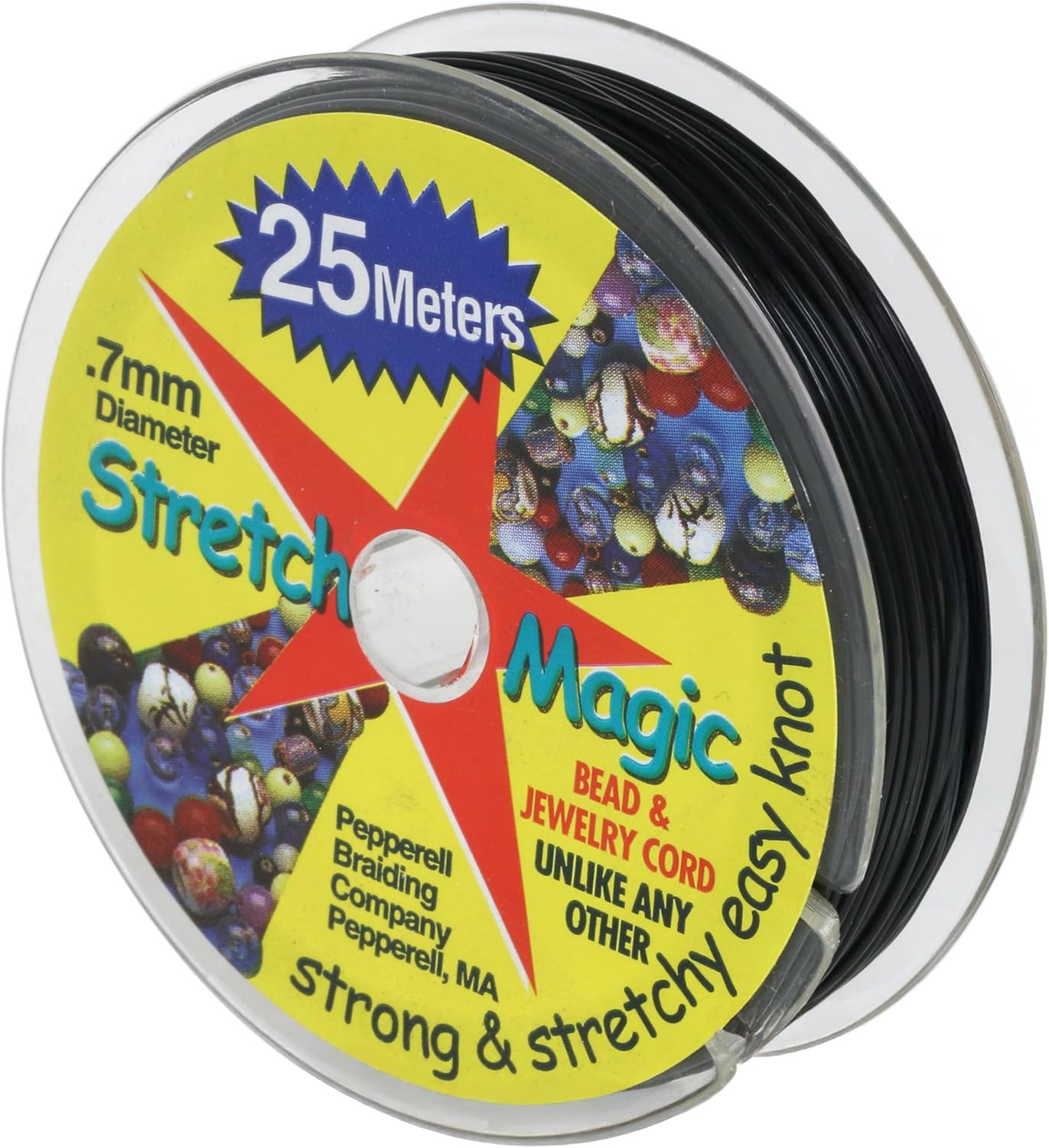 Stretch MagicStretch Magic Bead & Jewelry Cord - Strong & Stretchy, Easy to Knot - Black Color - 0.7mm diameter - 25-meter (82 ft) spool - Elastic String for making beaded