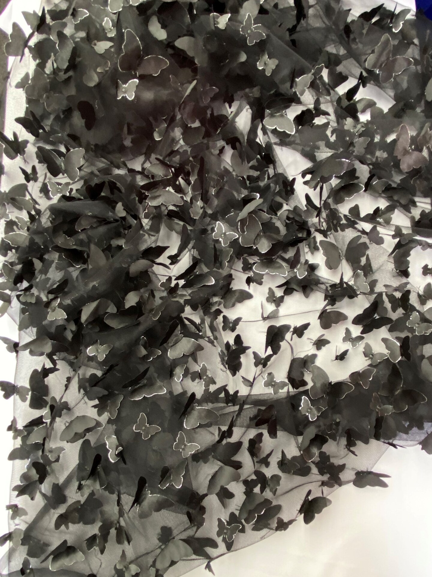 1 Yard Black 3D Butterfly Mesh Fabric with Satin Appliqu&#xE9; on Stretch Sheer Base 54 Inch Wide
