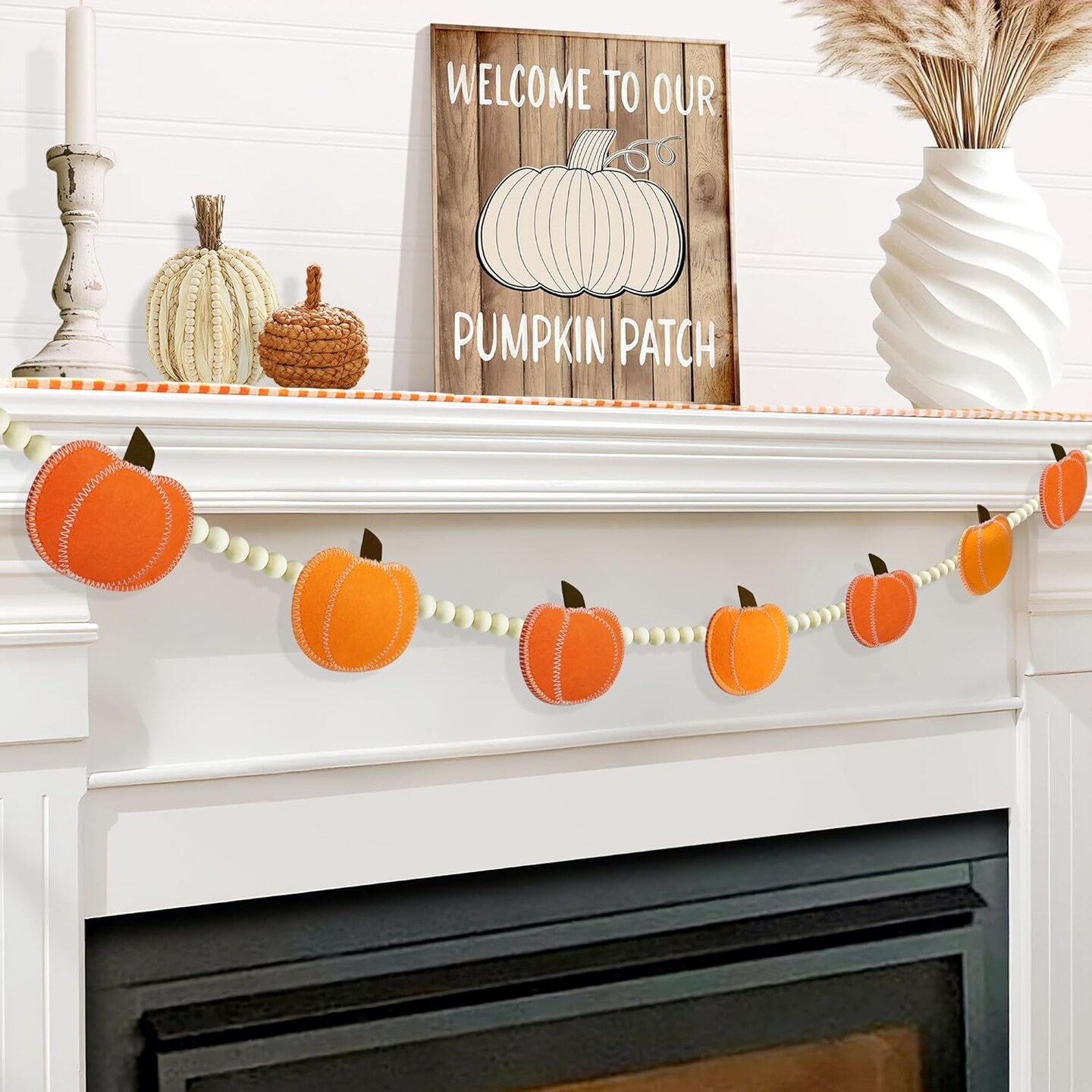 Fall Decorations for Home Pumpkin Garland, Adjustable Wood Bead