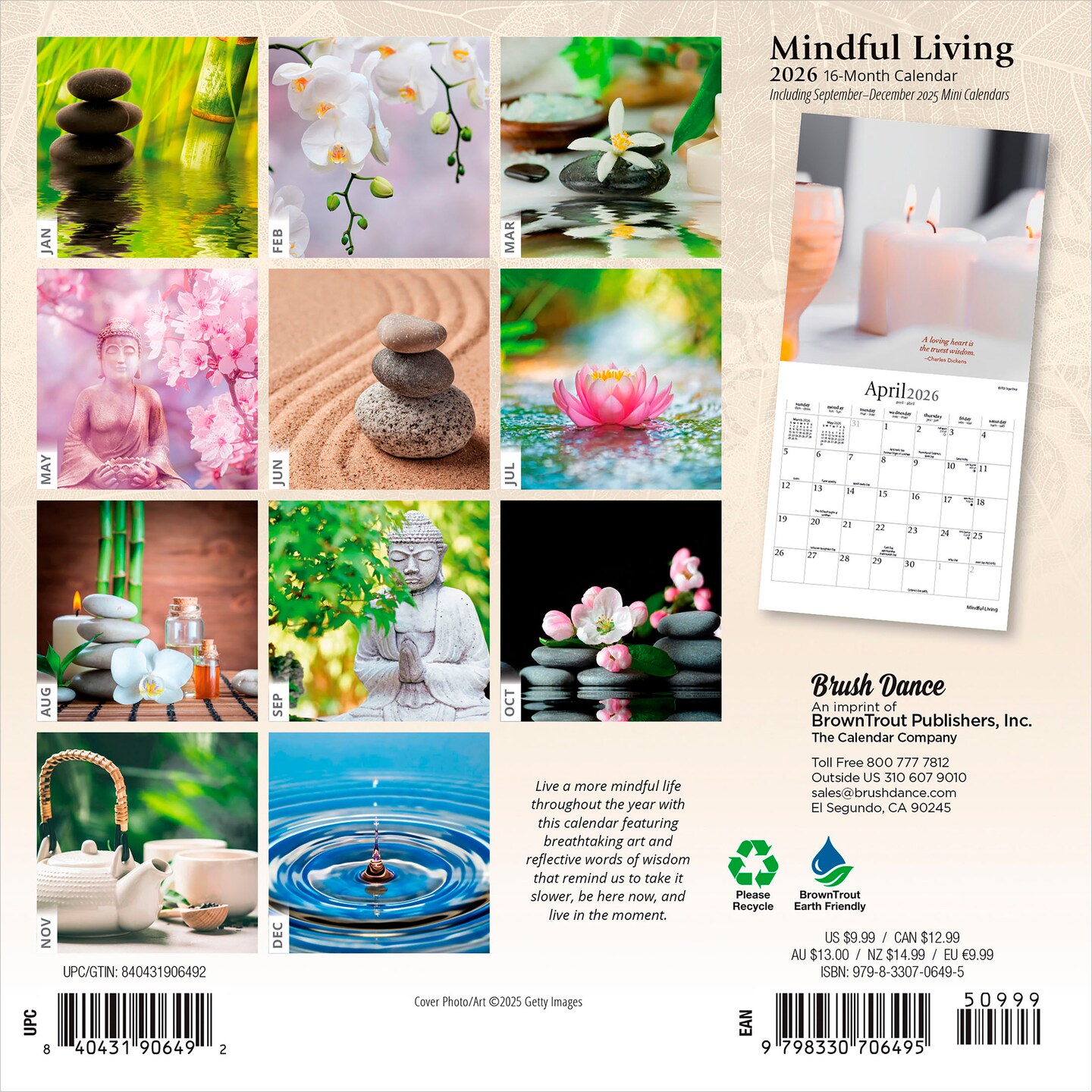 Mindful Living | 2026 7 x 14 Inch (Hanging) Monthly Mini Wall Calendar