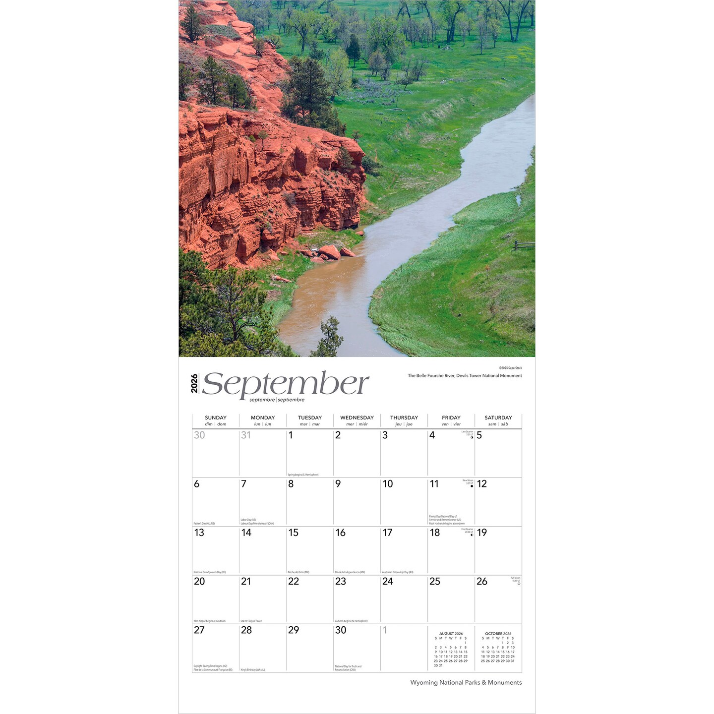 Wyoming National Parks &#x26; Monuments | 2026 12 x 24 Inch (Hanging) Monthly Square Wall Calendar | Plastic-Free