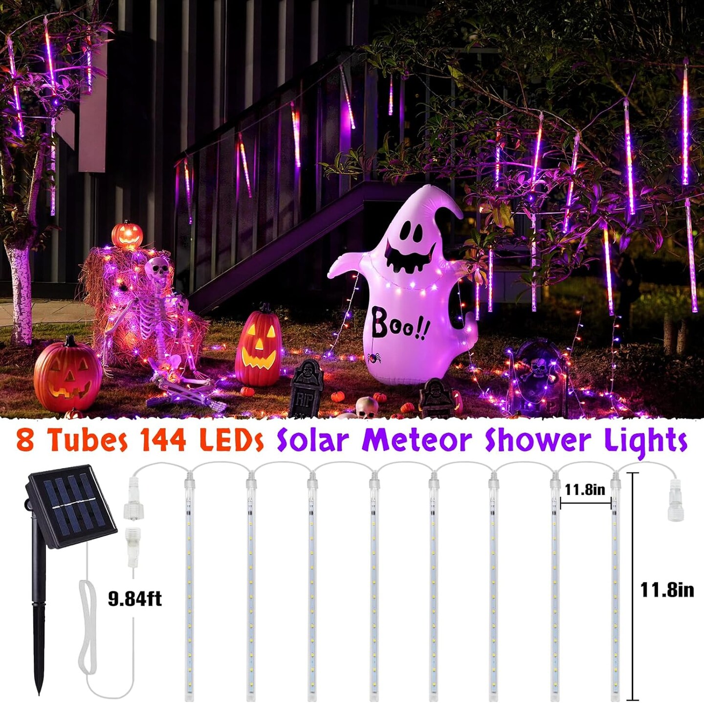 144 LEDs Orange and Purple Solar Halloween Lights Outdoor