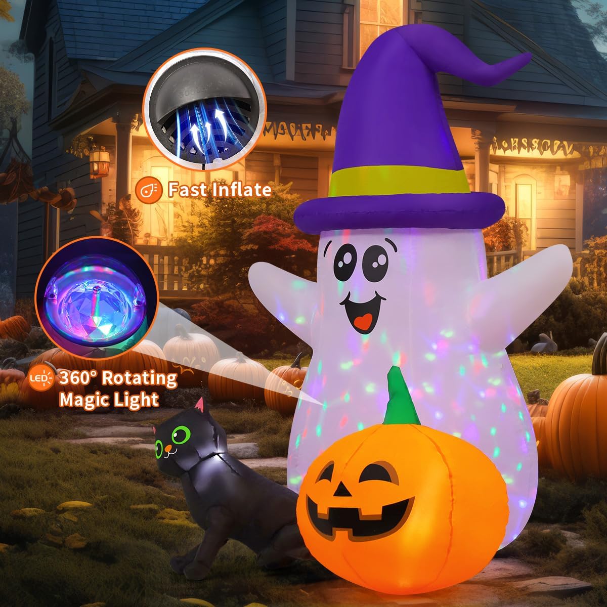 5 FT Halloween Inflatables Ghost Outdoor Decorations Blow Up Yard Cute