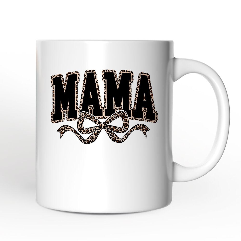 Coquette Leopard Mama Mug, Retro Bow Varsity Gift