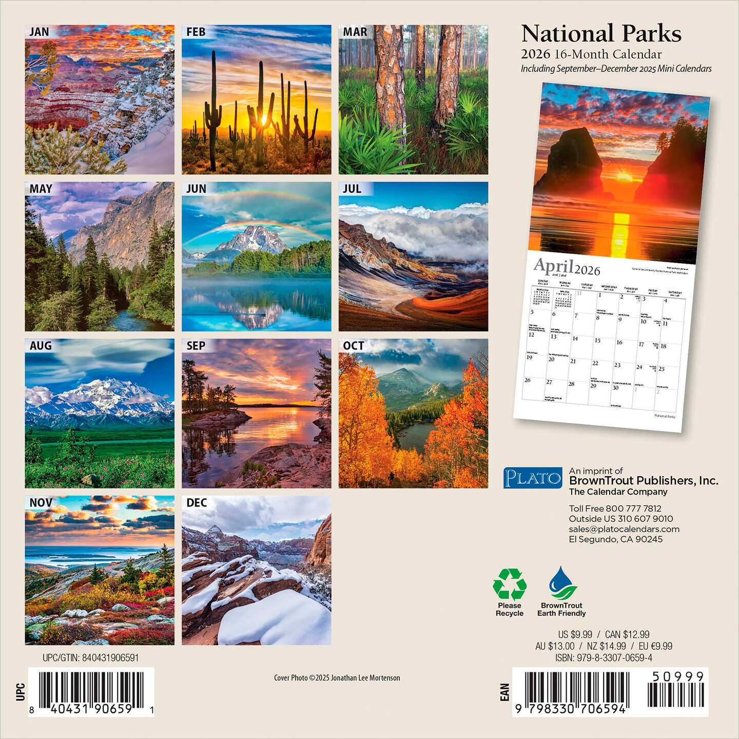 National Parks | 2026 7 x 14 Inch (Hanging) Monthly Mini Wall Calendar | Foil Stamped Cover