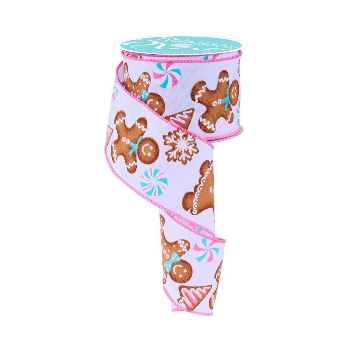 2.5&#x22; Gingerbread Kids Ribbon: Pink/Blue (10 Yards)