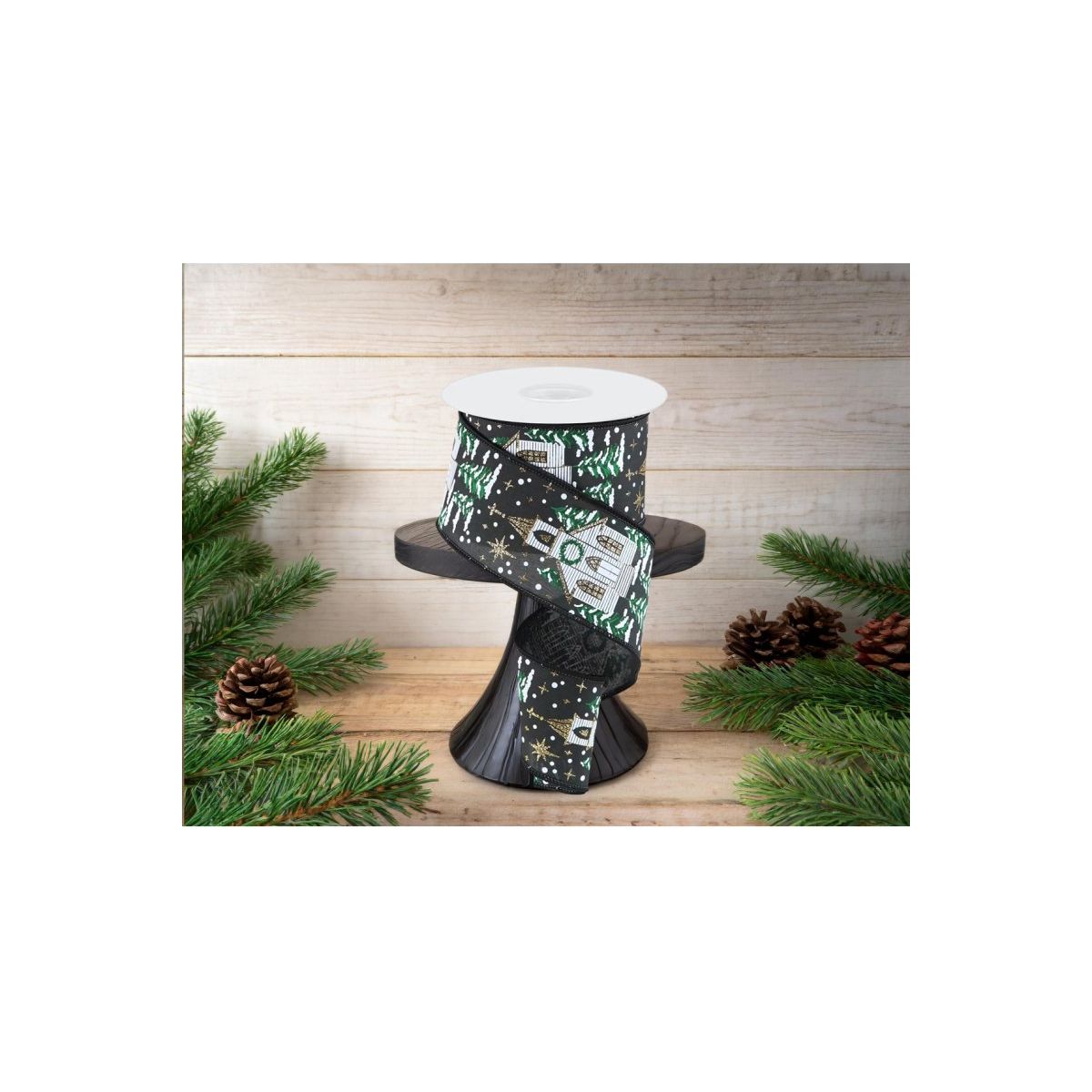 2.5&#x22; Winter Church Ribbon: Black (10 Yards)