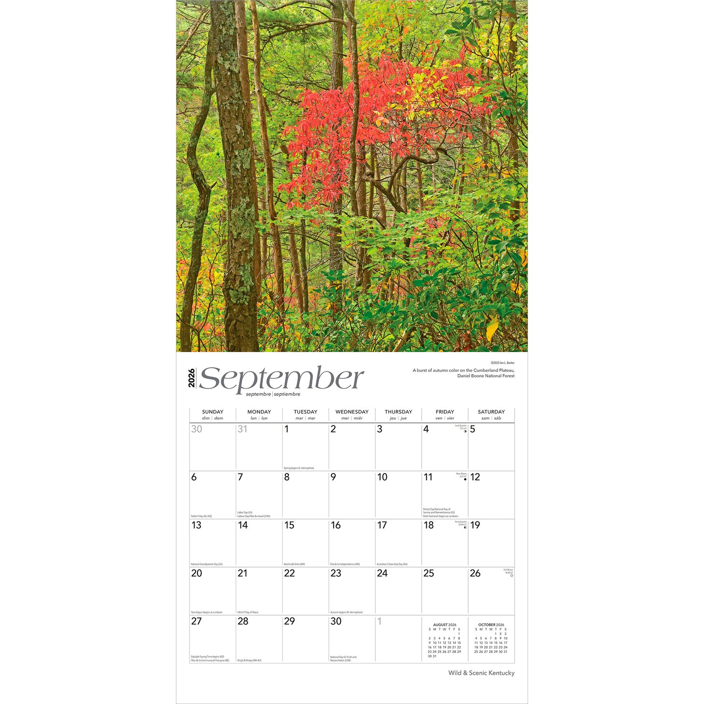 Kentucky Wild &#x26; Scenic | 2026 12 x 24 Inch (Hanging) Monthly Square Wall Calendar | Plastic-Free