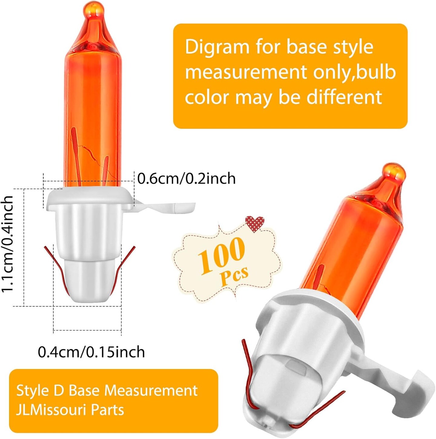 100-Count Mini Incandescent Christmas Light Replacement Bulbs – 2.5V 0.425W Warm Orange Bulbs with White Bases, Compatible with 50/100/150/200 Count Prelit Tree & String Lights