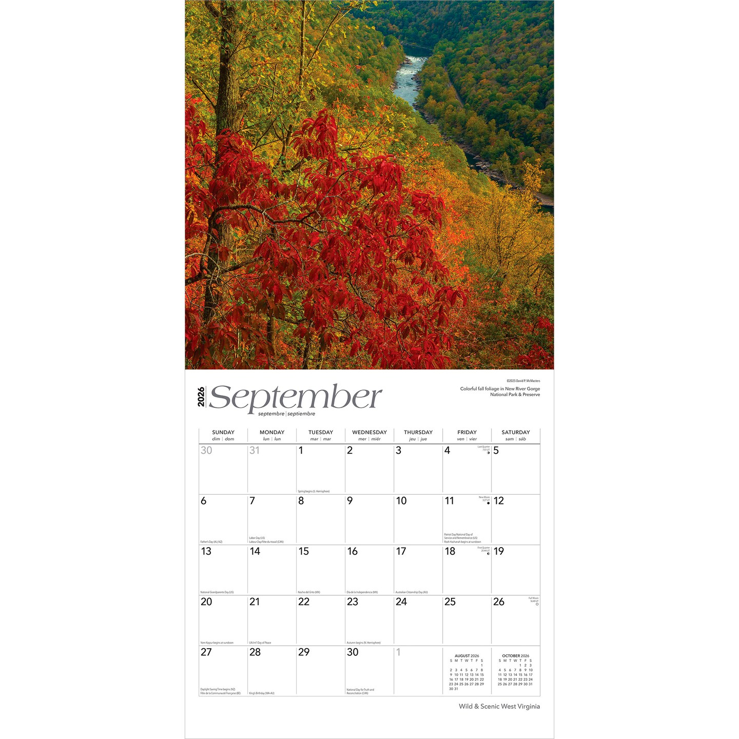 West Virginia Wild &#x26; Scenic | 2026 12 x 24 Inch (Hanging) Monthly Square Wall Calendar | Plastic-Free