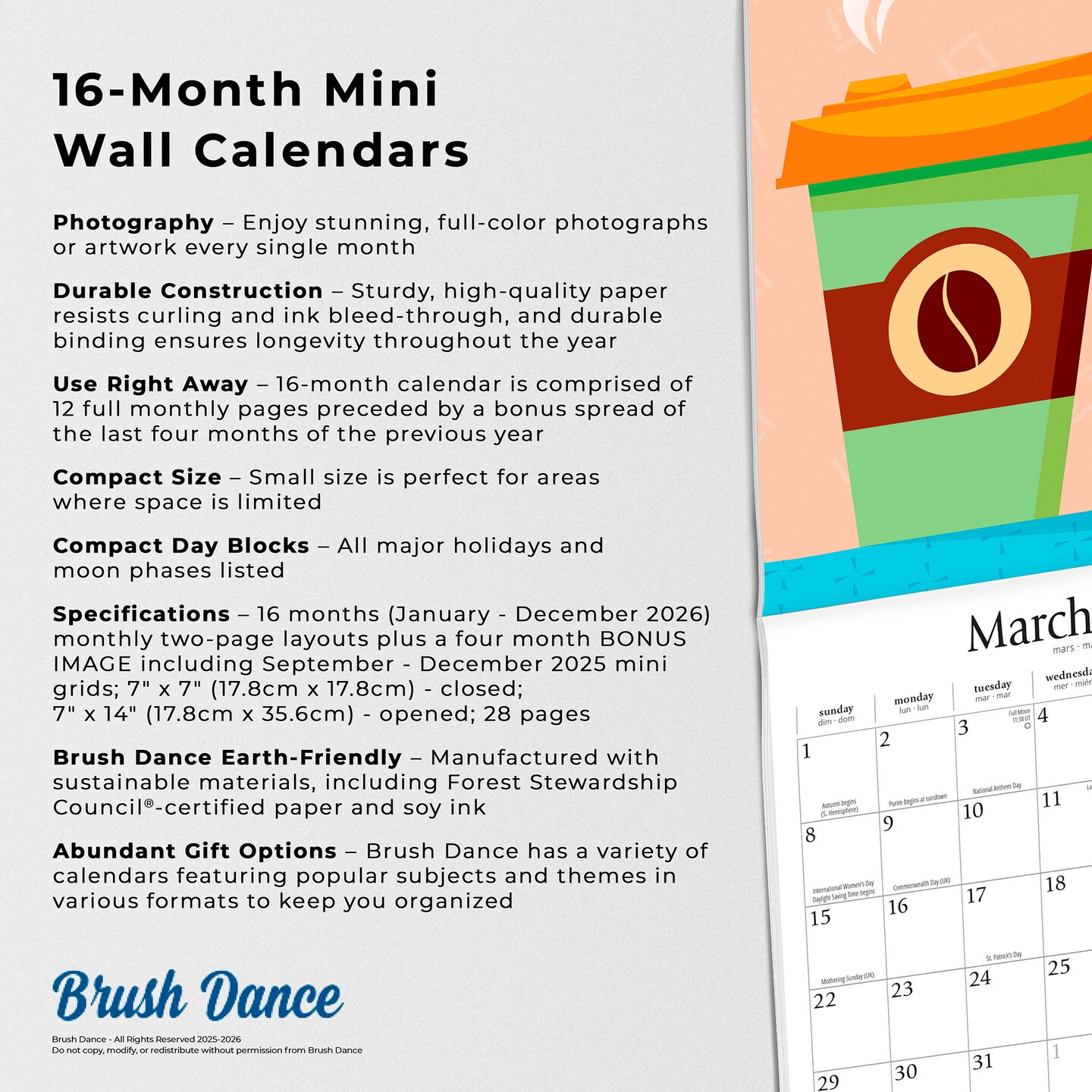 But First Coffee | 2026 7 x 14 Inch (Hanging) Monthly Mini Wall Calendar