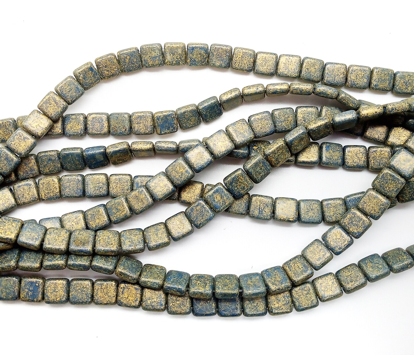 Czechmates Tile Beads, 50-piece Strand, Blue/Gold Coating, Pacificia Poppy Seed, Adorabilities