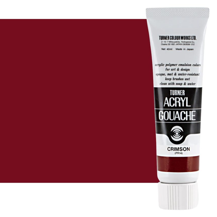 Turner Colour Works Acryl Gouache Artist Acrylic Paint - Single 40 ml Tube - Crimson