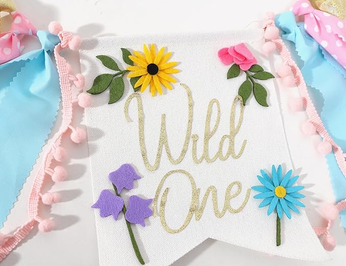 Wild flower High Chair Banner - Girls Wild One 1st Birthday Decoration, Floral Theme Highchair Banner, Our Little Wild flower Is Turning One Birthday Decor, Spring Girls First Birthday Banner