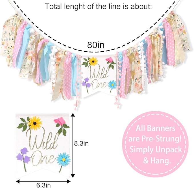 Wild flower High Chair Banner - Girls Wild One 1st Birthday Decoration, Floral Theme Highchair Banner, Our Little Wild flower Is Turning One Birthday Decor, Spring Girls First Birthday Banner