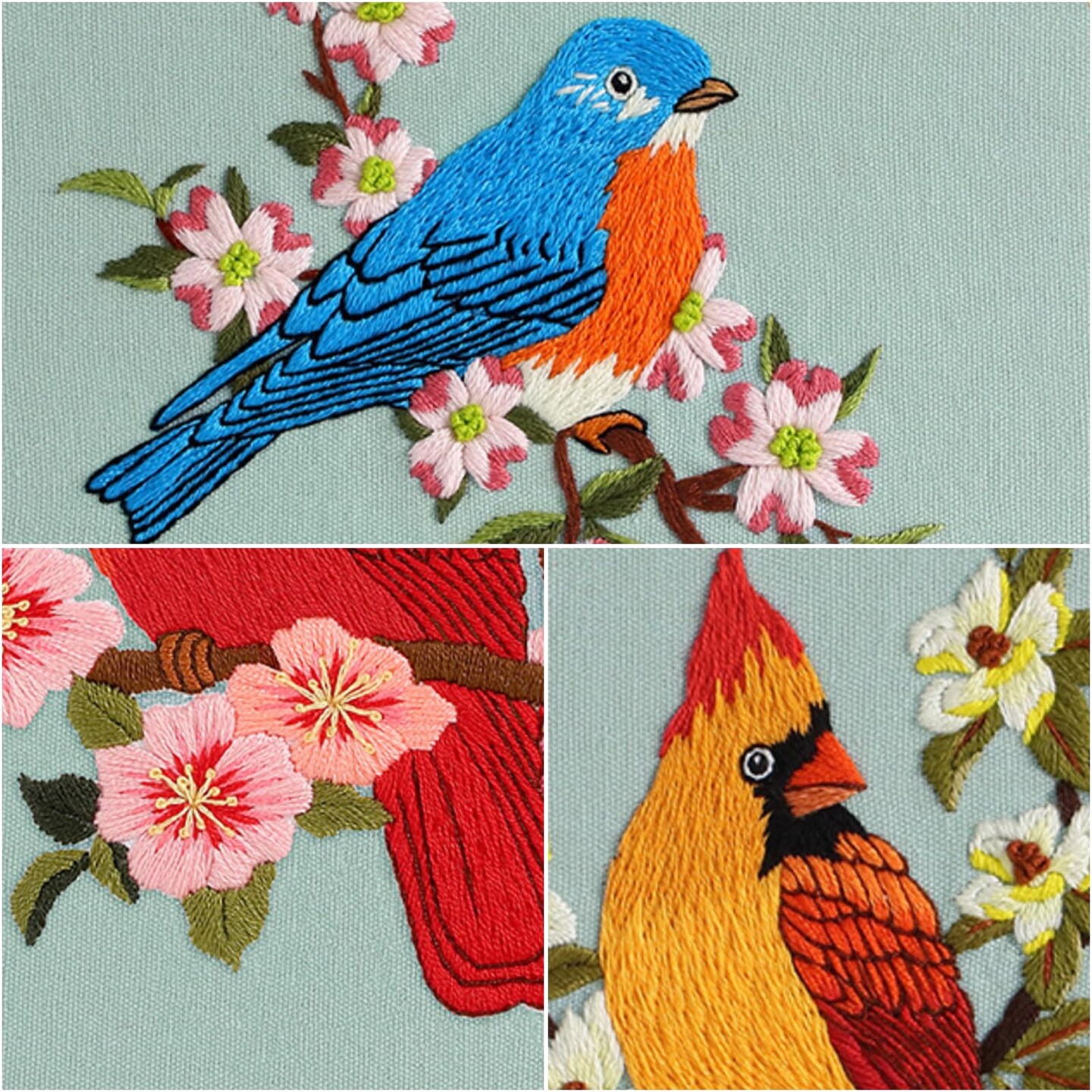3 Sets Bird Embroidery Kits for Beginners,Adults Starter Flower Pattern Cross Stitch Kit DIY Needlepoint Kits with Embroidery Instructions
