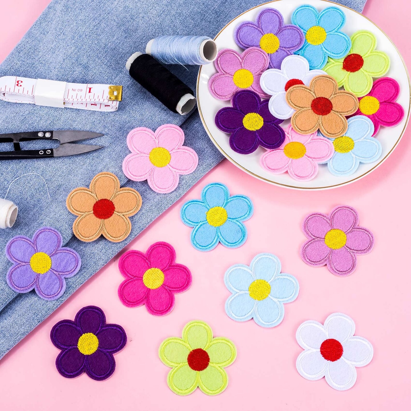 20 PCS Flower Iron on Patches, PAGOW 5 Petals Flower Applique Patch, Sew On Embroidered Applique Sewing Patches for Bags, Jackets, Jeans, Clothes DIY Patches, 2.04inchx2.04inch (W*H) 20 Colors