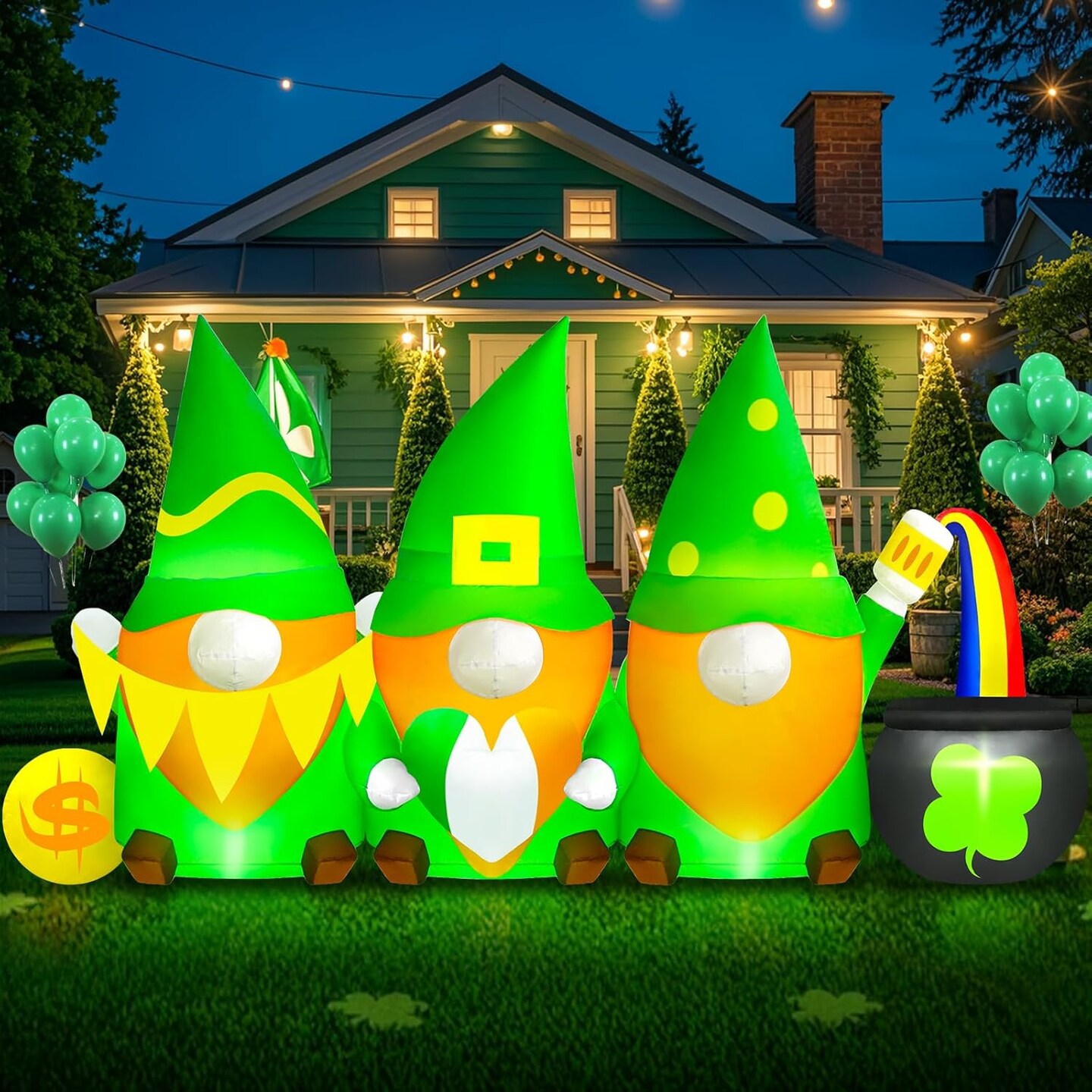 8FT St Patricks Day Inflatables Outdoor Decorations Gnomes Built-in LED ...