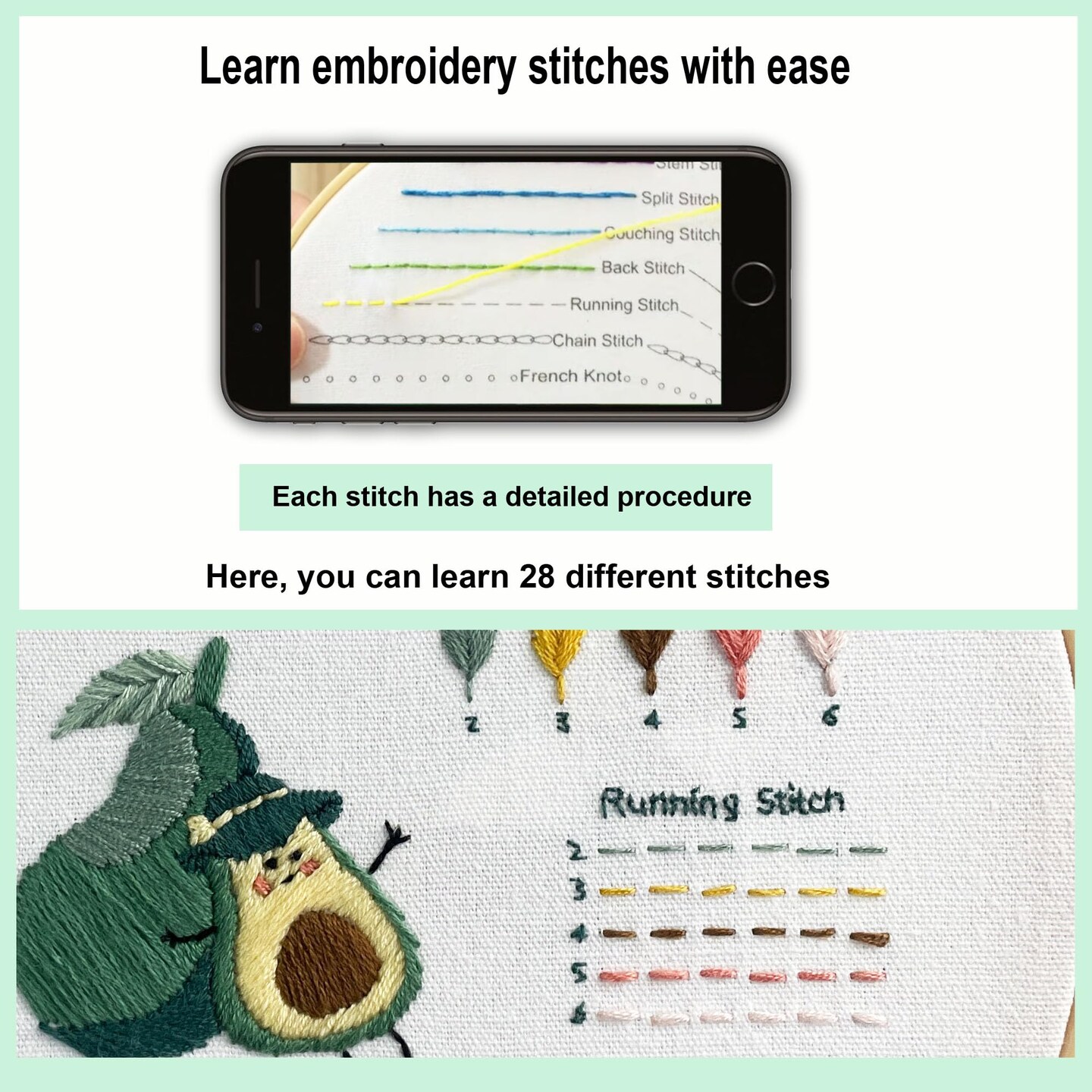 3 Embroidery kit for Beginners, Beginner Embroidery Kit for Adults. Starter Kits to Learn 28 Different Stitches, Including Fabric with Prints, Threads, Needles, Hoop and Video tutorials&#x2026;