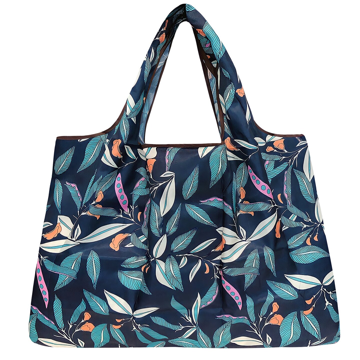 Wrapables Large Foldable Tote Nylon Reusable Grocery Bags, 6 Pack, Tropical Botanical