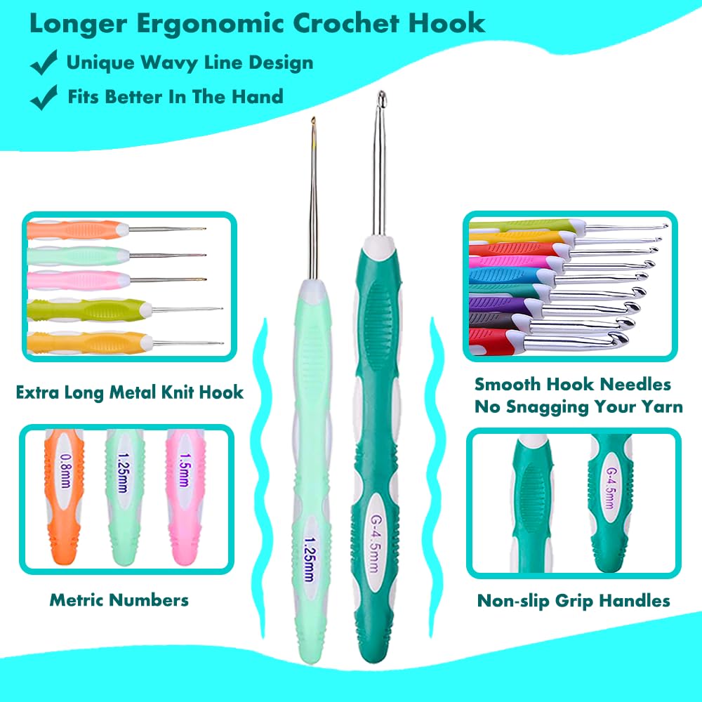 Ergonomic Crochet Hooks Set with Case, 12PCS Crochet Hooks for Arthritic Hands, Size from 0.8mm~6.0mm