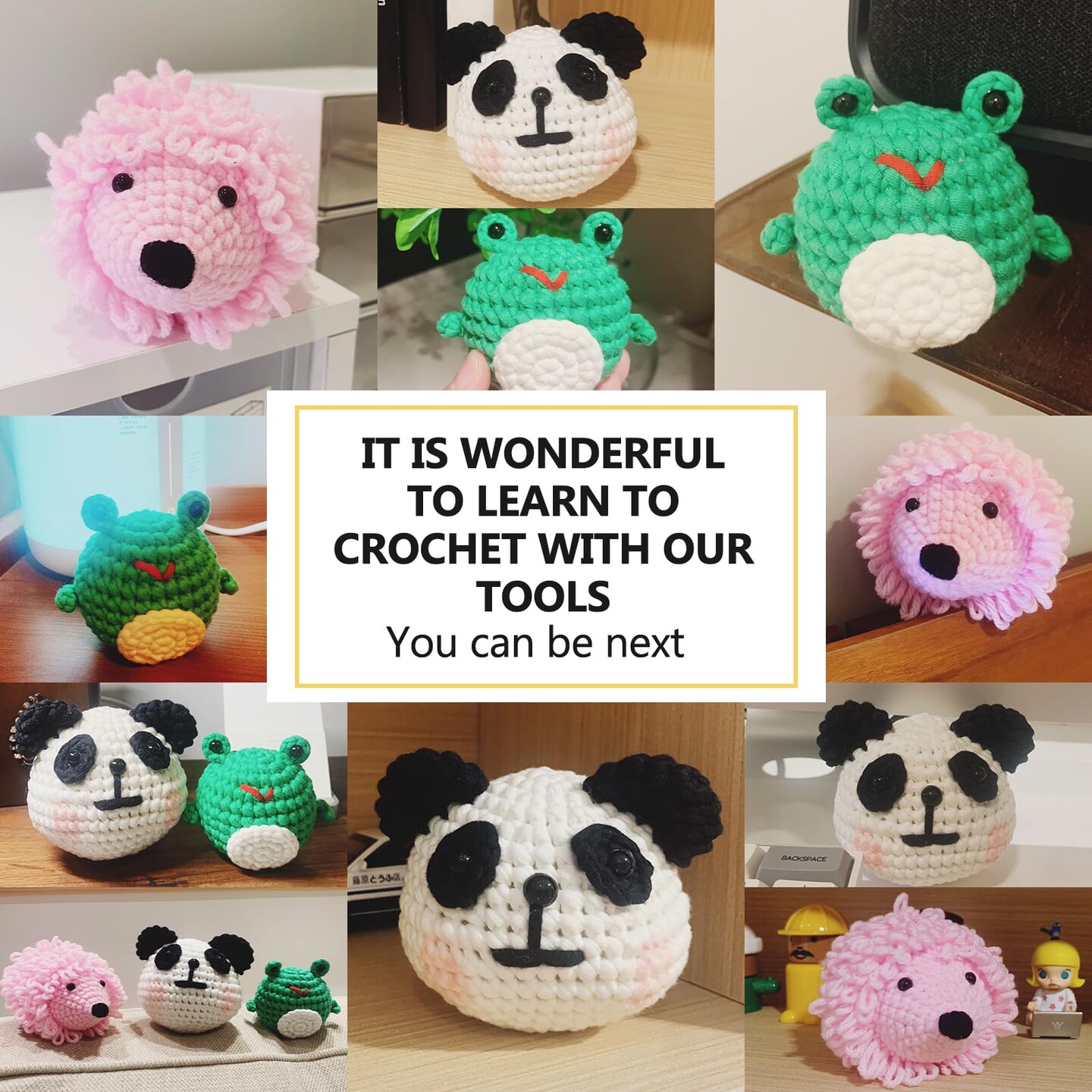 Crochet Kit for Beginners - Crochet Start Kit with Step-by-Step Video Tutorials - Learn to Crochet Kits for Adults and Kids - Panda, Frog, Hedgehog