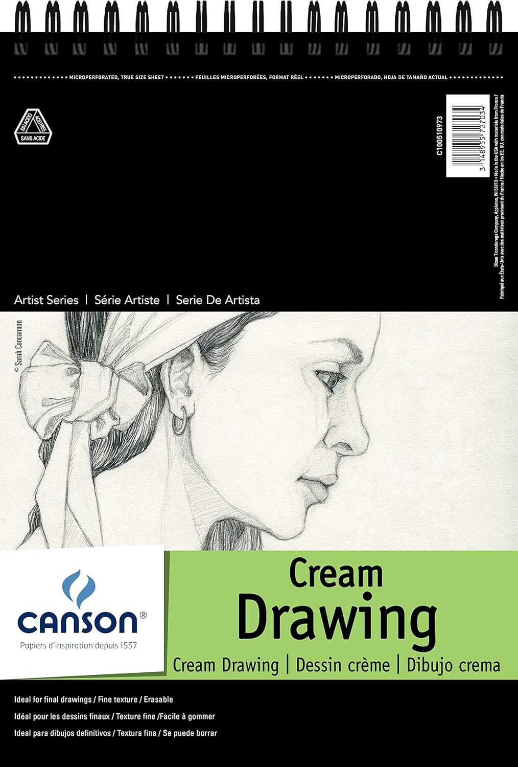 Canson Artist Series Cream Drawing 9&#x22;X12&#x22;-Side Wire, 60 Sheets