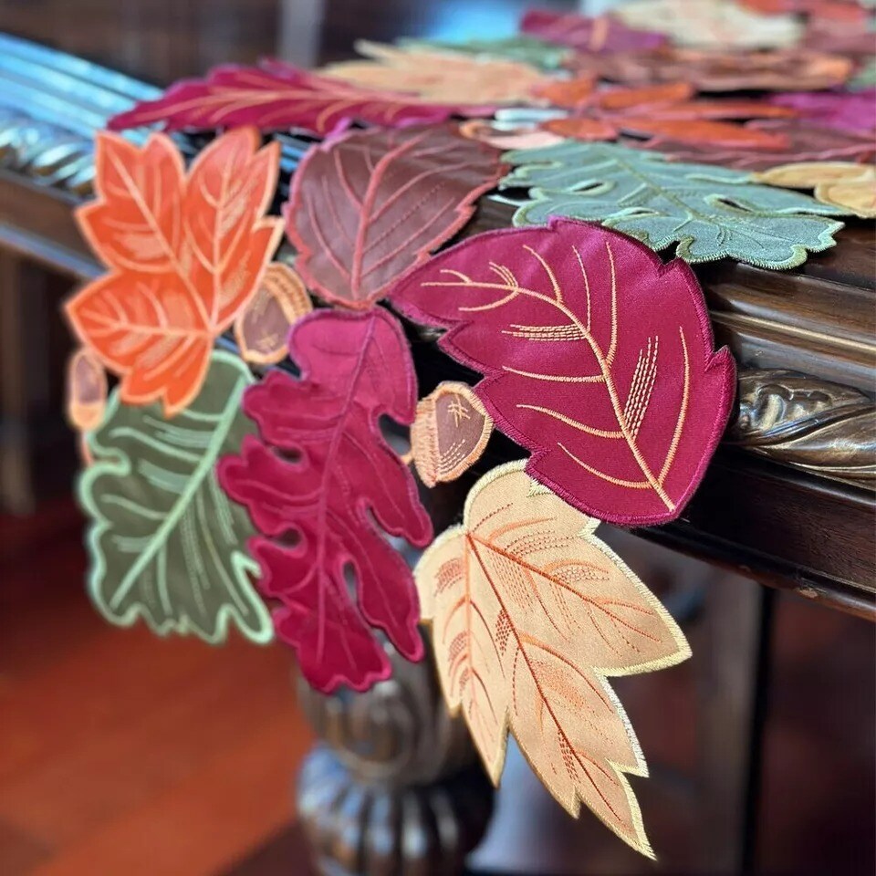 AUTUMN LEAVES Table Runner, Handmade, 13&#x22;x90&#x22; Fall Decoration Thanksgiving Decor