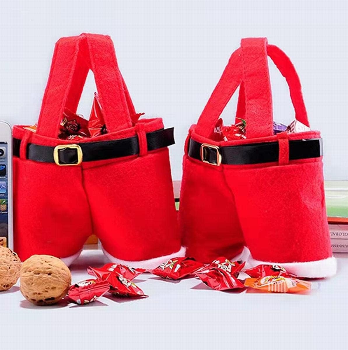 10Pcs Christmas Candy Bag Santa Pants Gift and Treat Bags with Handle Portable Candy Gift Baskets Gift Wrap for Wedding(7&#x22; L x 8.5&#x22; H)