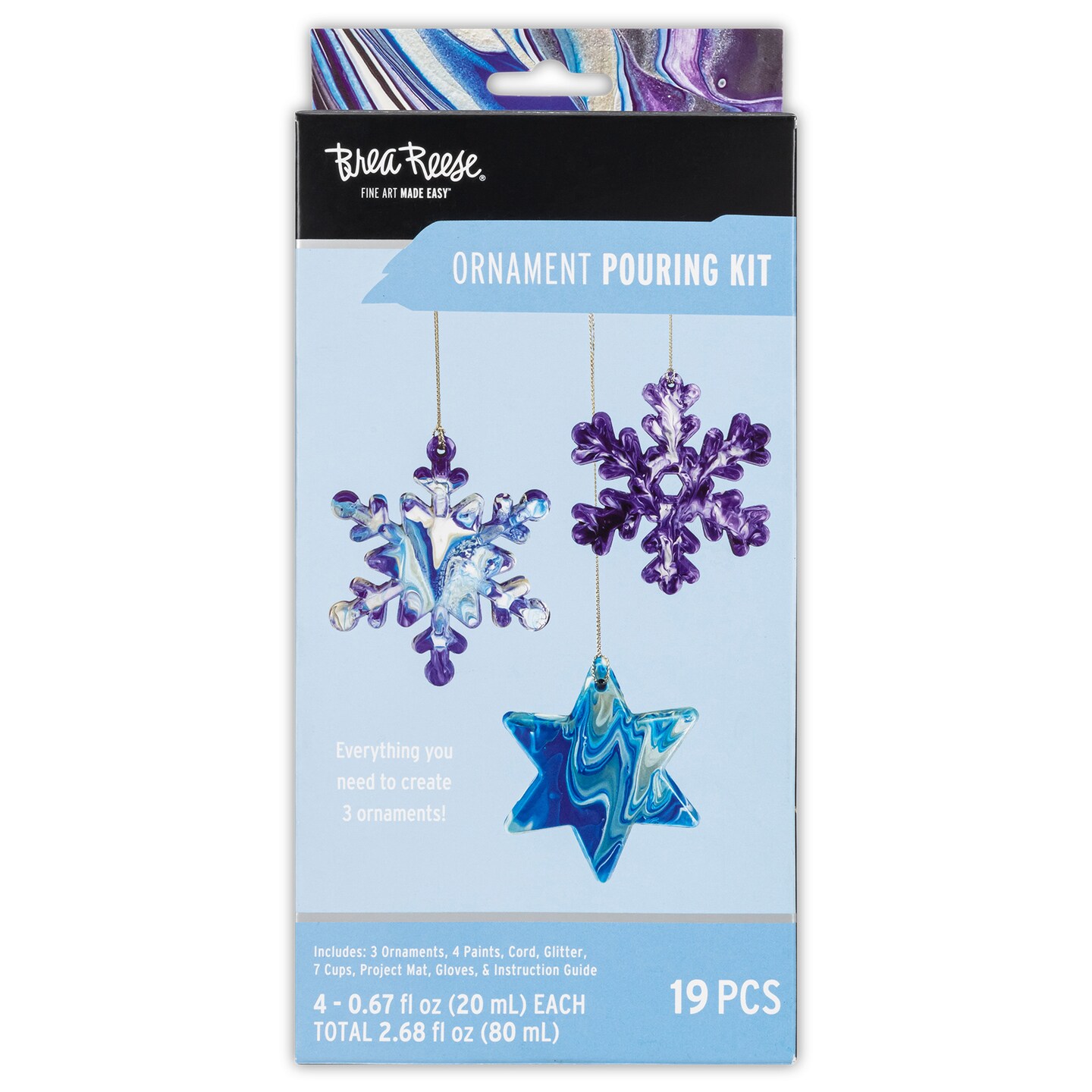 Brea Reese: Acrylic Paint Pouring Kit - Snowflakes - Customize 3 Snowflakes, All-In-1 DIY Craft, Fun Holiday-Themed Activity, Festive Adult Art Kit