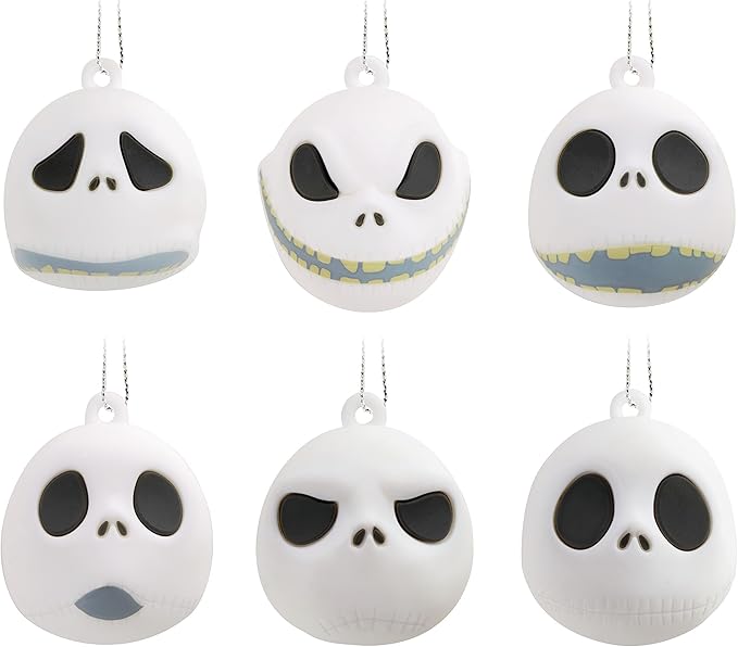 Disney Tim Burton's The Nightmare Before Christmas Jack Skellington Heads Mini Christmas Ornaments, Shatterproof, Set of 6