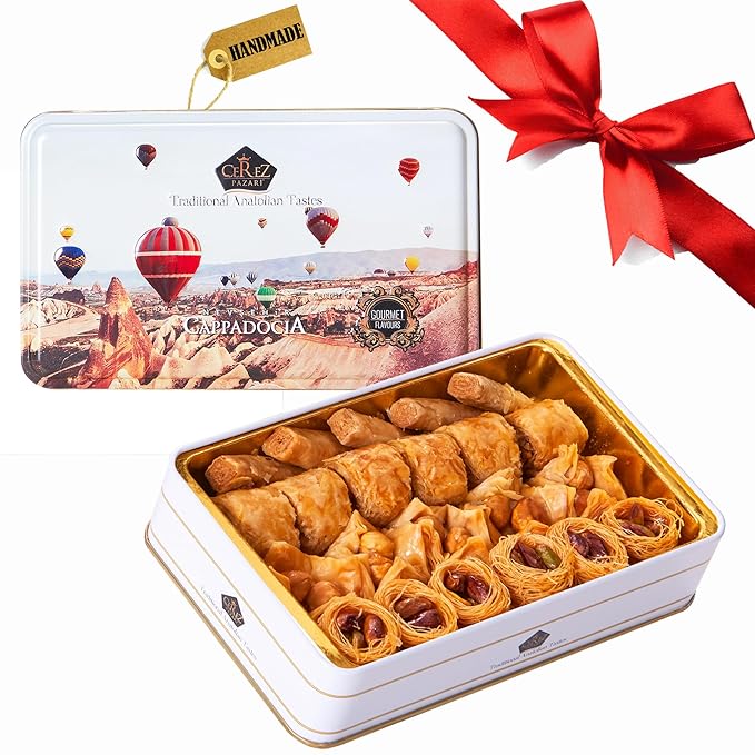 Rich Pistachios, Walnuts, Hazelnuts and Cashews, Halal Shatila Baklava, Traditional Turkish Arabic Dessert Gift Box, Sweet Food Gifts for Women