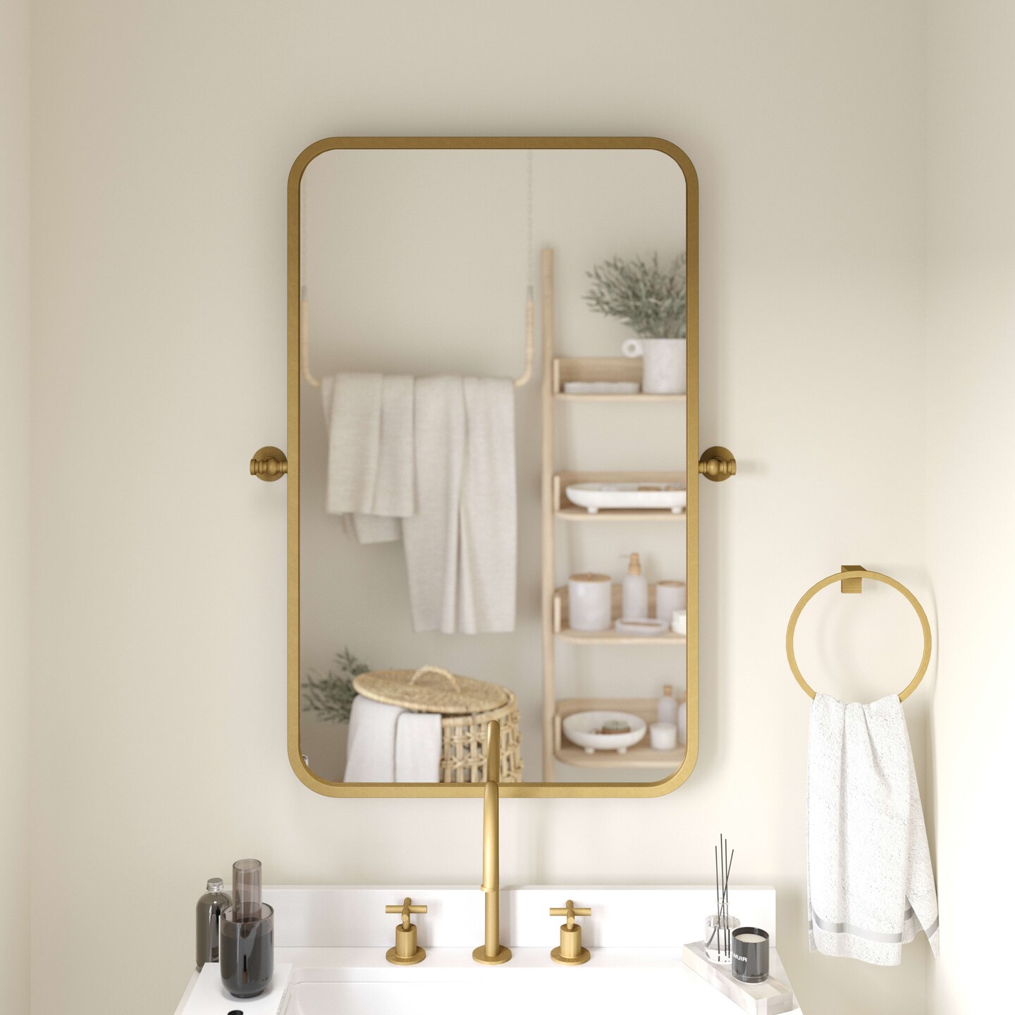 Emma and Oliver Mason Pivot Wall Mirror with Slim Frame and Silver Backed Glass for Clarity for Bathrooms