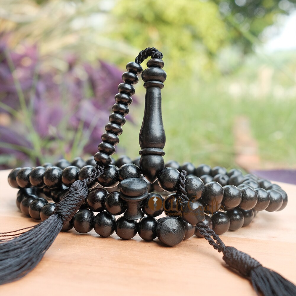 Handcrafted Black Prayer Beads - 9mm Dyed Citrus Wood 99