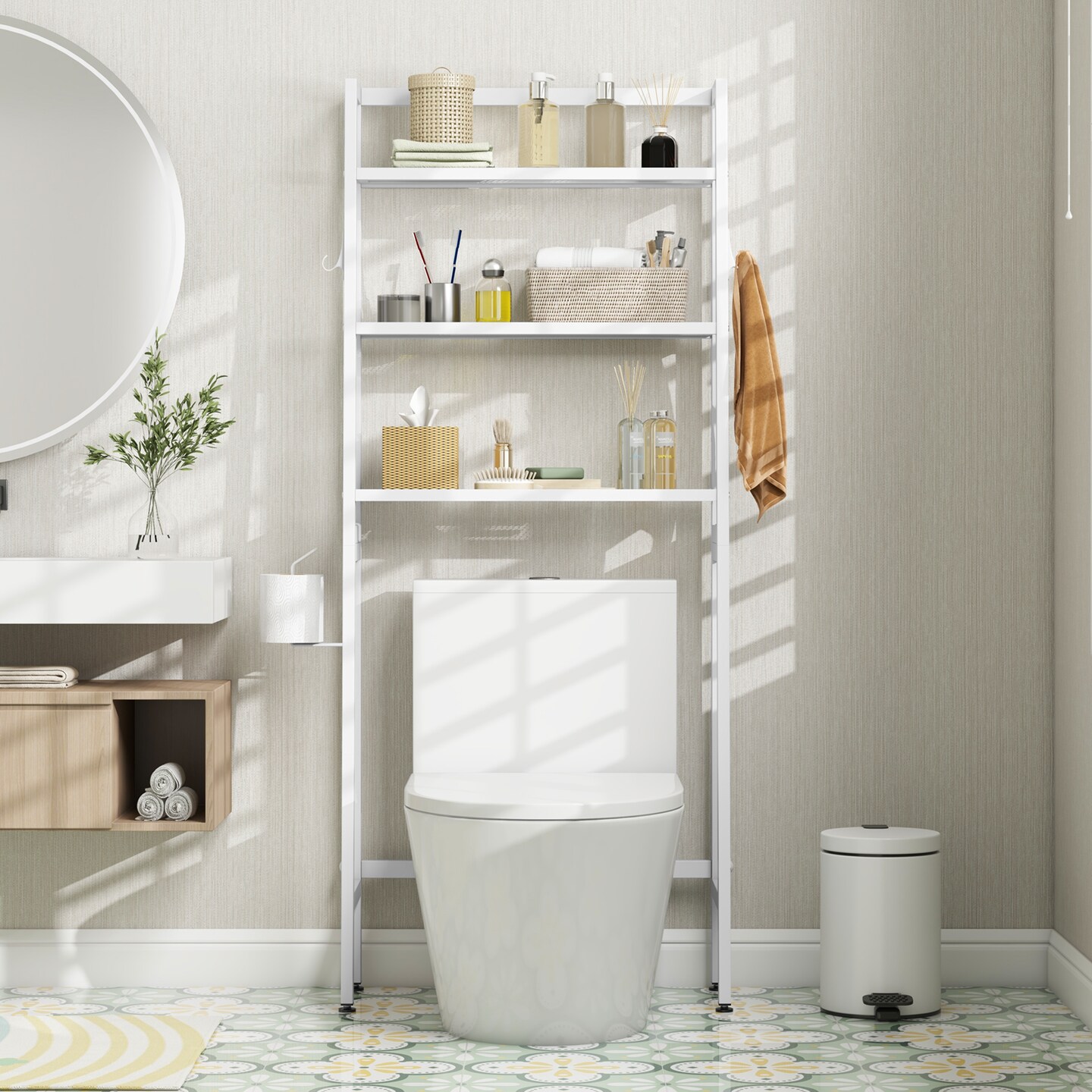 3-Tier Over The Toilet Storage Shelf with Adjustable Bottom Bar