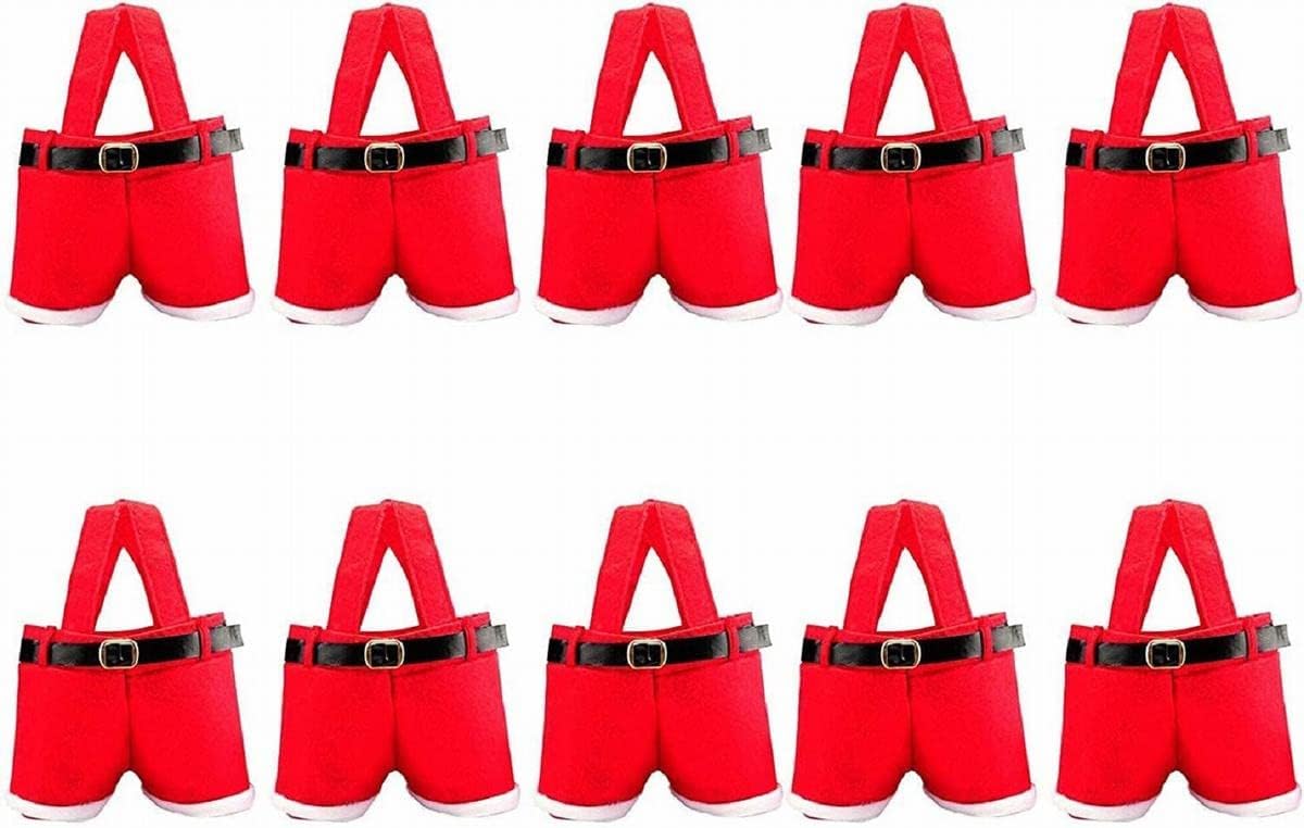 10Pcs Christmas Candy Bag Santa Pants Gift and Treat Bags with Handle Portable Candy Gift Baskets Gift Wrap for Wedding(7&#x22; L x 8.5&#x22; H)