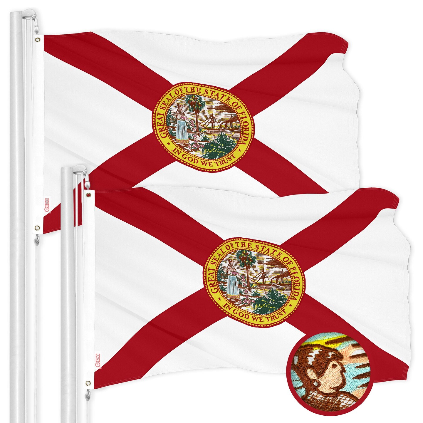 G128 2 Pack: Florida FL State Flag | 3x5 Ft | ToughWeave Series Embroidered 210D Polyester | Embroidered Design, Indoor/Outdoor, Vibrant Colors, Brass Grommets