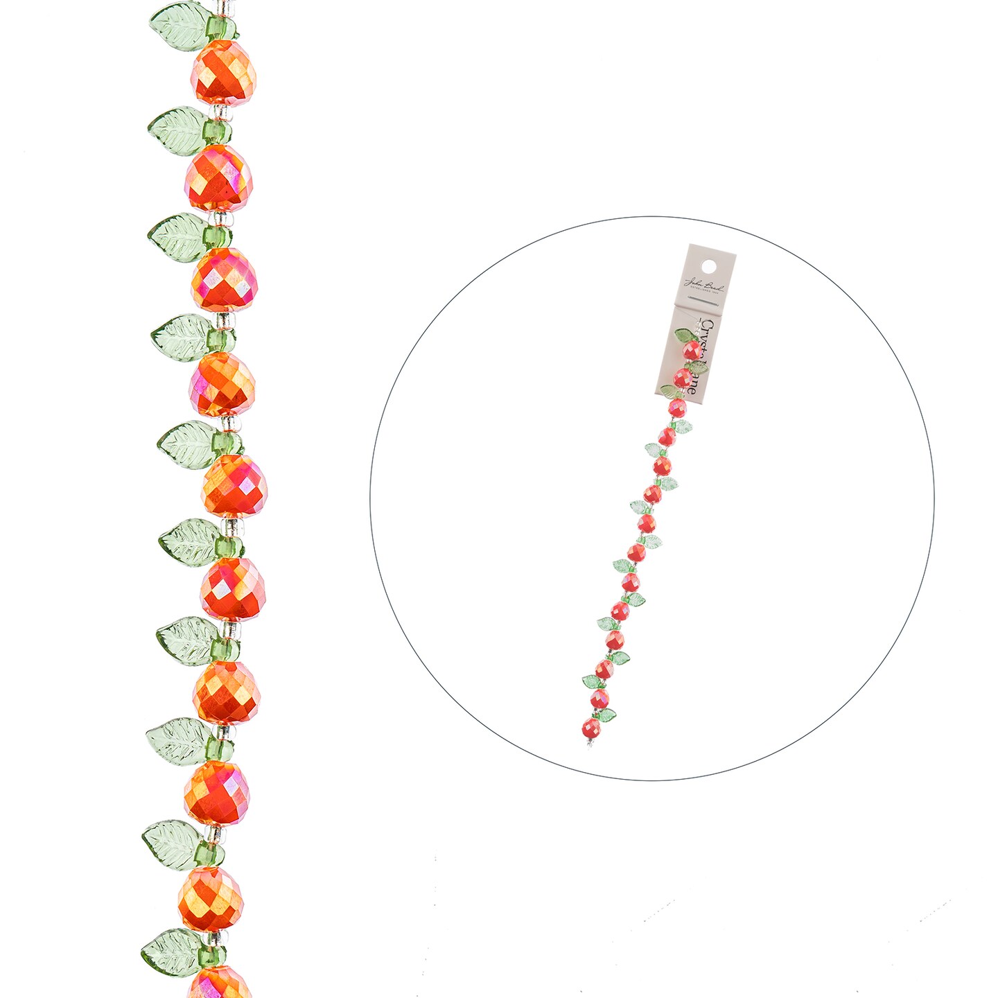 Crystal Lane DIY Glass Garden Pears with Leaf Bead Strand, 14pcs