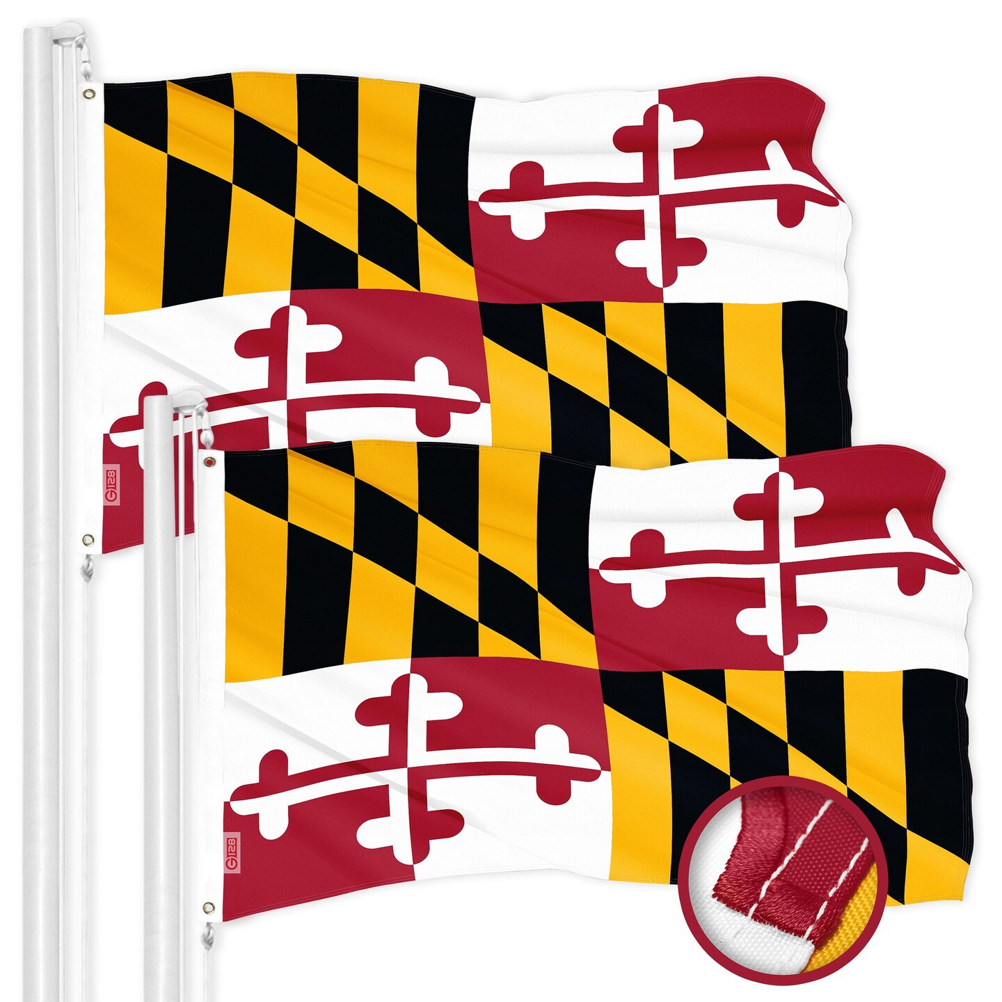 G128 2 Pack: Maryland MD | 2.5x4 Ft | ToughWeave Series Embroidered 300D Polyester | Embroidered Design, Indoor/Outdoor, Brass Grommets