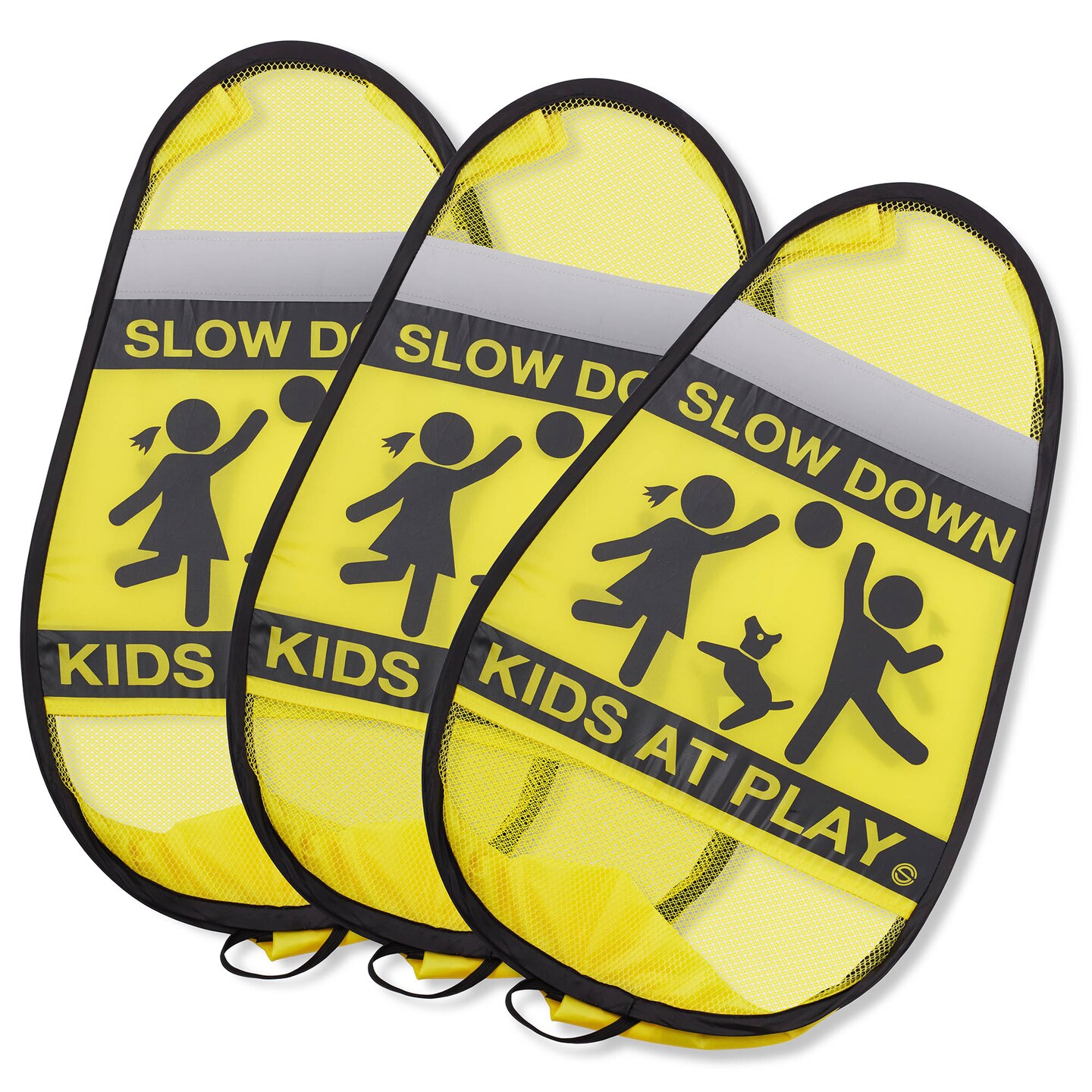 Dryser 3-Pack Caution Slow Down Kids at Play Safety Signs with Reflective Tape - 24&#x22; Yellow Pop-up Children at Play Signs