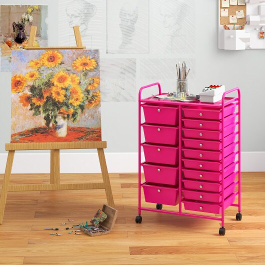 15-Drawers Multi-Use Rolling Storage Organizer Cart with Chrome Finish Steel Frame Perfect for Any Room