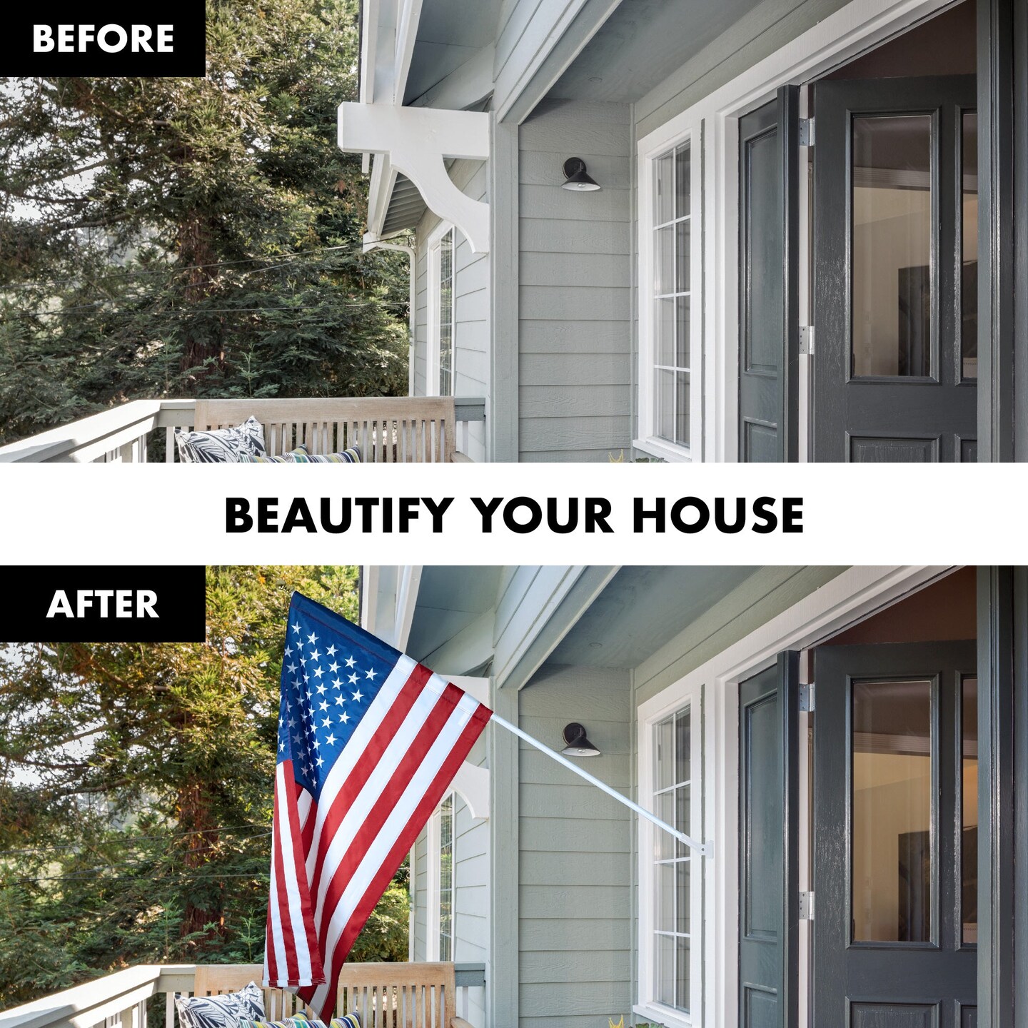 COMBO 6FT TANGLE FREE SPINNING FLAG POLE AND FLAG KIT: 6ft flag pole, 3x5ft American Embroidered Pole Sleeve flag, Pole Bracket Hardware