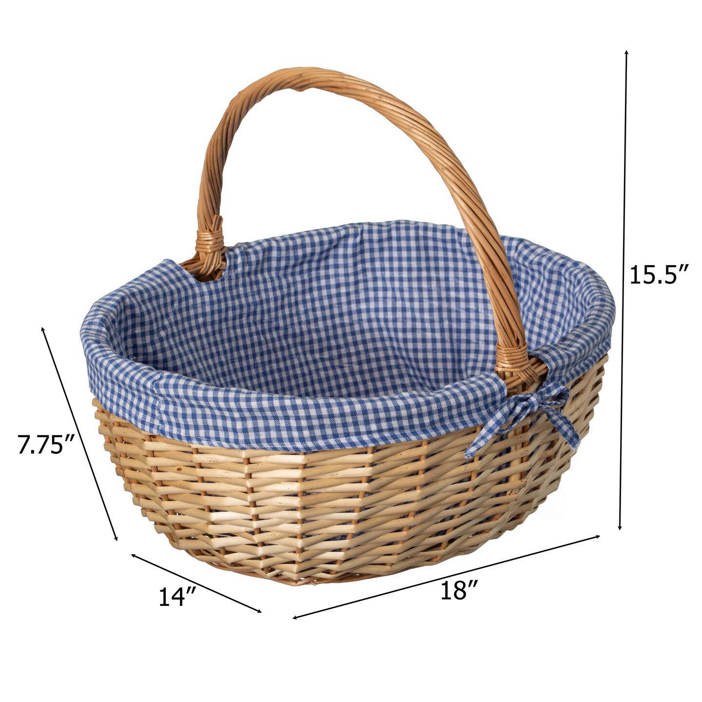 Wickerwise Picnic Basket with Handle, and Washable Plaid Liner - Ideal for Outdoor Adventures, Photoshoots and Home Décor - Perfect Gift Basket for Weddings and Holidays like Halloween