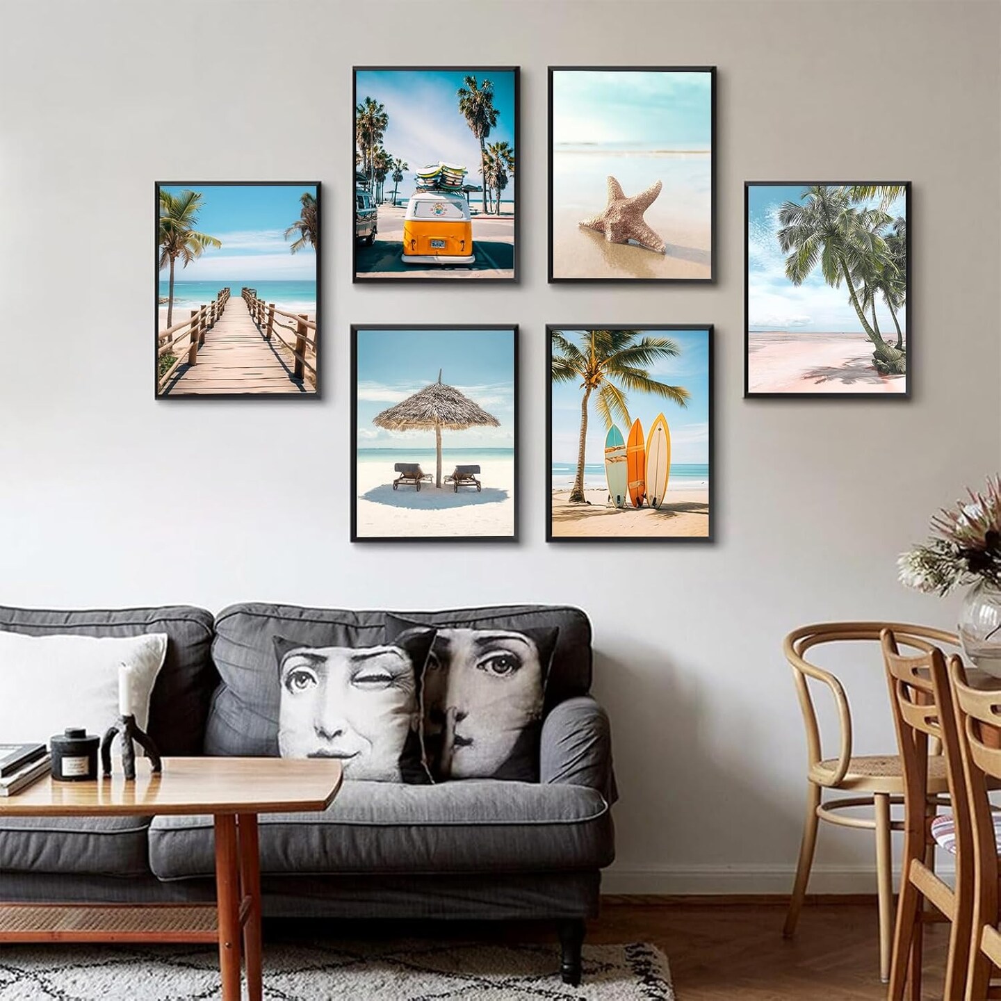 Blue Coast Surfboard Wall Art Beach Aesthetic Wall Decor College Style Beach Scenery Painting Picture Print Seascape Theme Poster Suitable for Living Room Dining Room Study Corridor Frameless 8x10 In