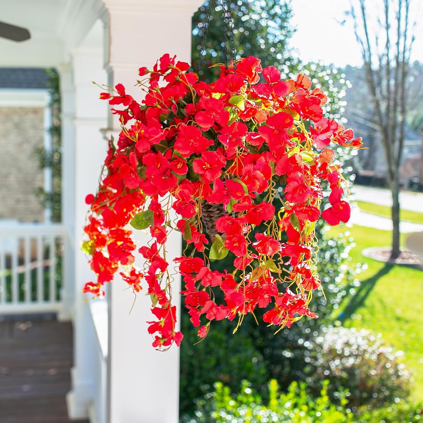 Artificial Hibiscus Fake Hanging Flowers Plants for Outdoors Spring Summer Decoration, 2pcs Red Silk Hibiscus Long Trailing Vines