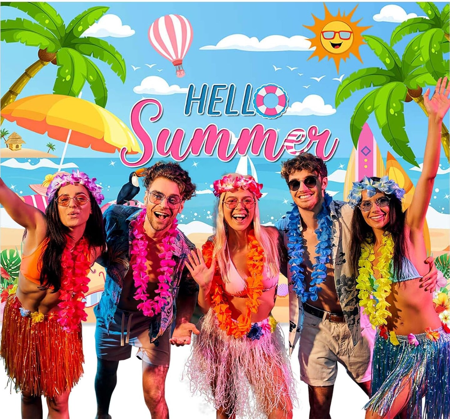 7x5ft Hello Summer Backdrop Summer Hawaiian Beach Backdrop Pink Tropical Surfboard Photography Background Summer Beach Party Decoration Supplies