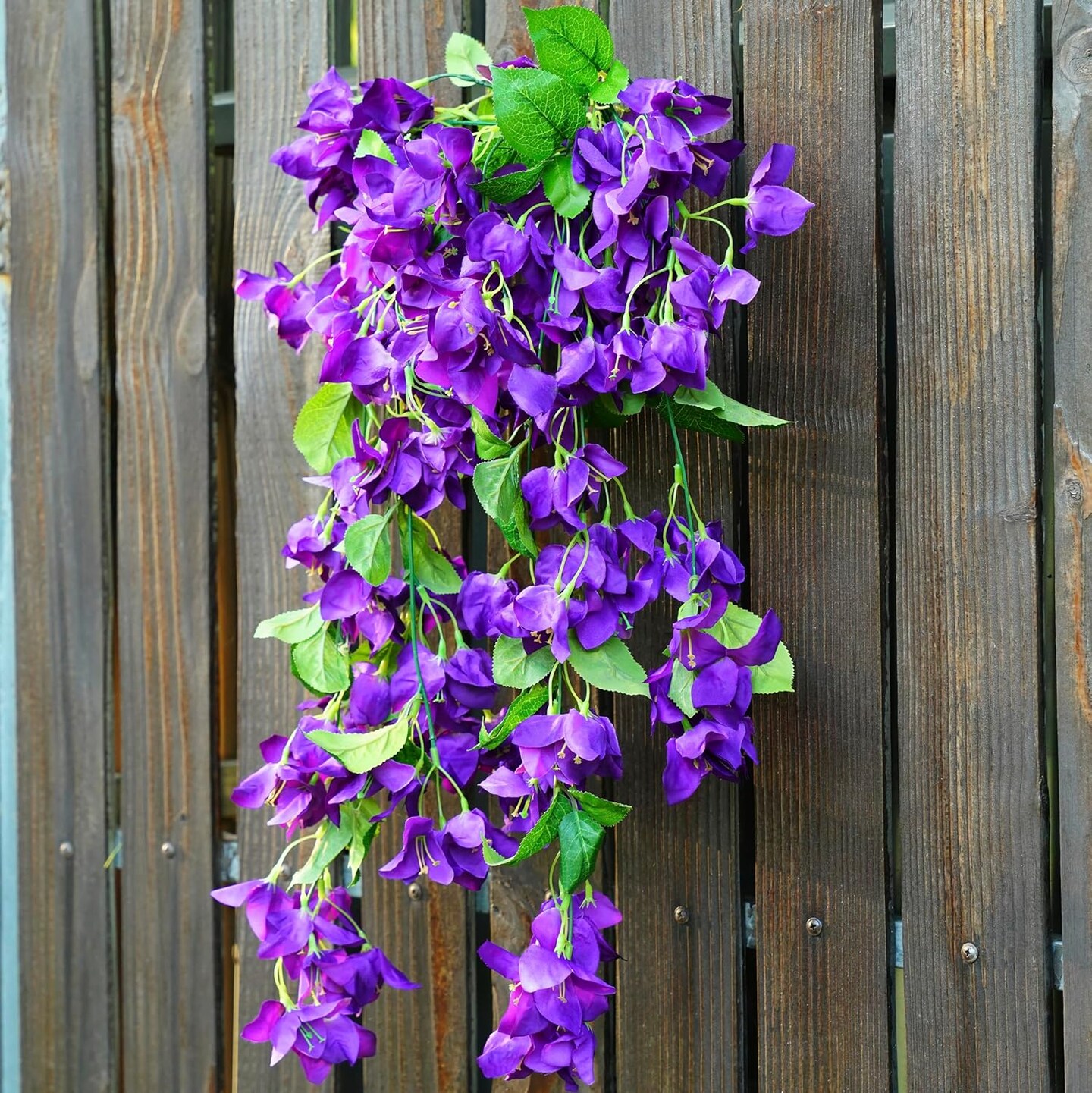 Artificial Bougainvillea Faux Flowers Plants for Outdoor Outside Summer Decoration, 2PCS Hanging Fake Silk Long Vines